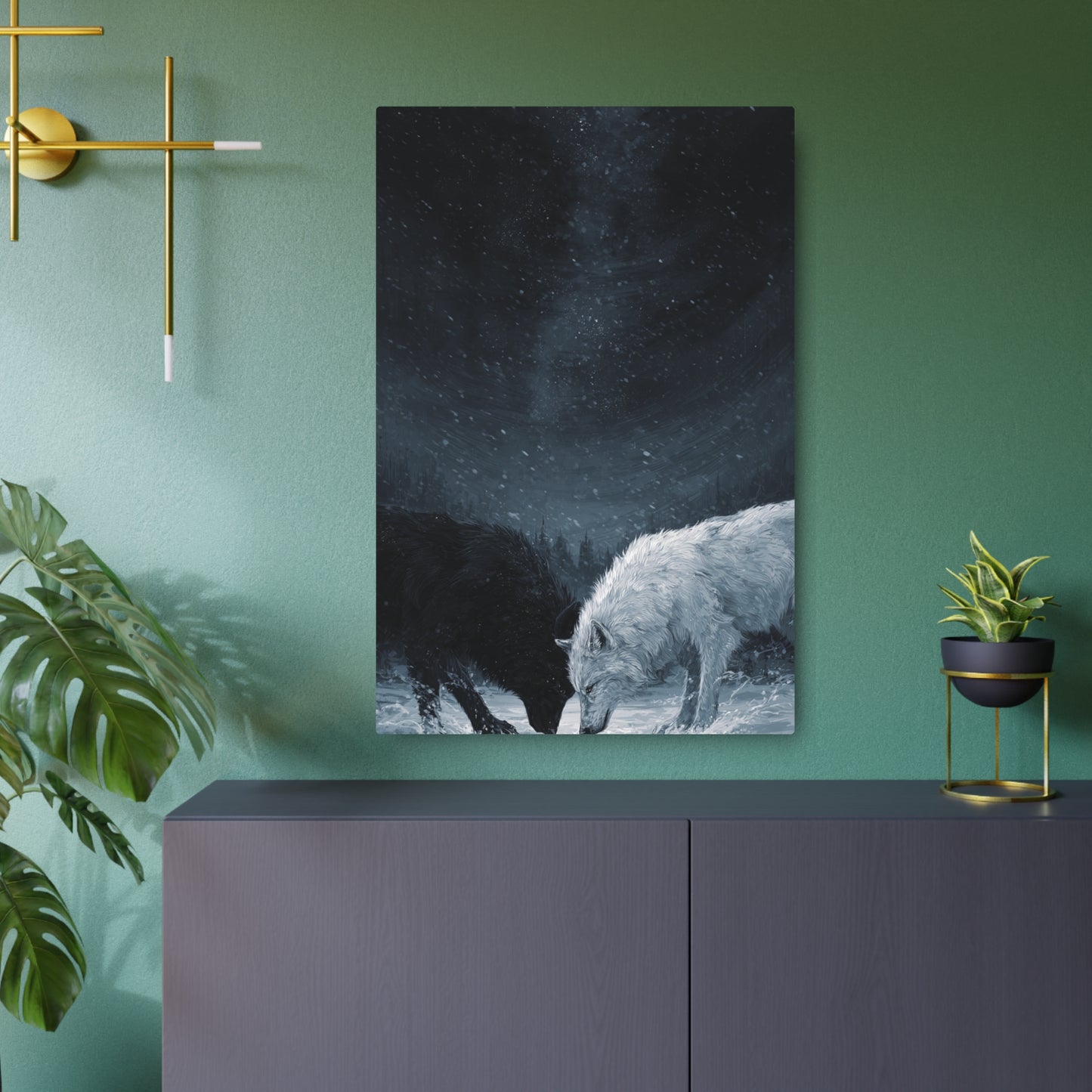 Twin Wolves Snow Scene Rustic Wall Decor