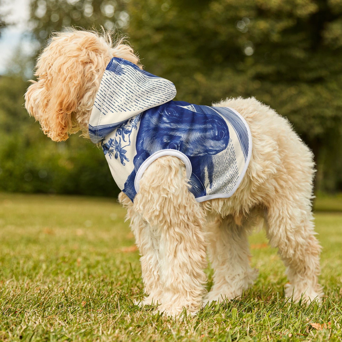 Blue Delft Dachshund Pet Hoodie — Vintage Tile Print Dog Hoodie