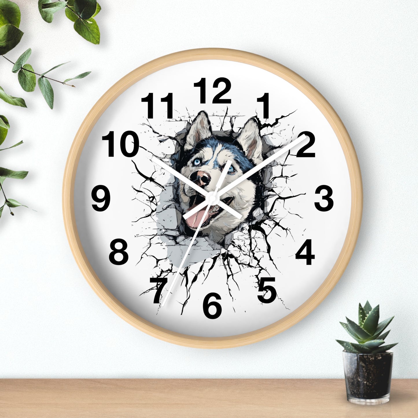Husky Burst Wall Clock — Husky Busting Through a Clock Decorative Wall Clock