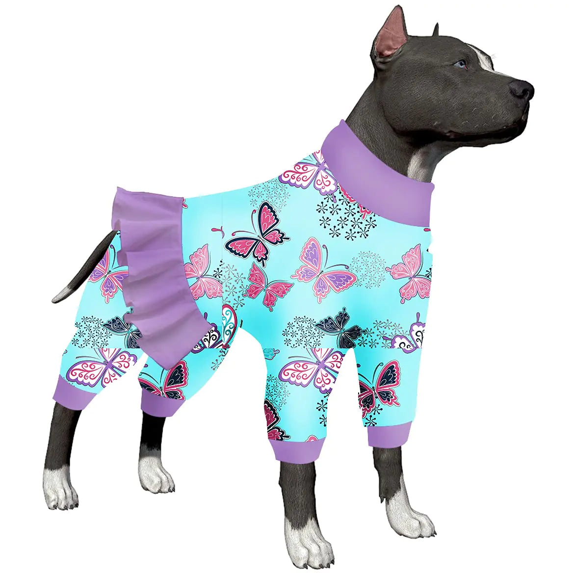 LovinPet Lovinpet Pj - Post Surgery Comfort Pajamas Lightweight Stretchy Fabric Navy Butterfly Wings Print Large Dog Pajamas Undershirt for Dog DressesPink 3XL