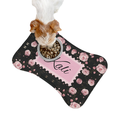 Personalized Floral Pet Feeding Mat — 'Kali' Pink Rose Non-Slip Placemat
