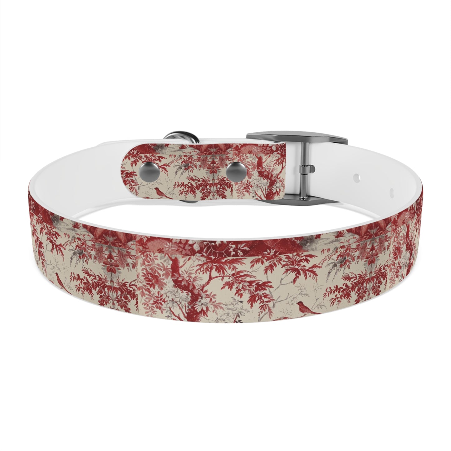 Toile Red Bird Dog Collar — Vintage Floral Pattern Pet Collar