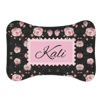 Personalized Floral Pet Feeding Mat — 'Kali' Pink Rose Non-Slip Placemat