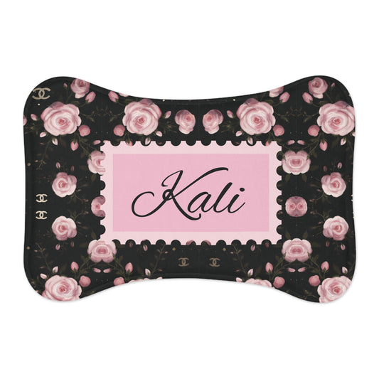 Personalized Floral Pet Feeding Mat — 'Kali' Pink Rose Non-Slip Placemat