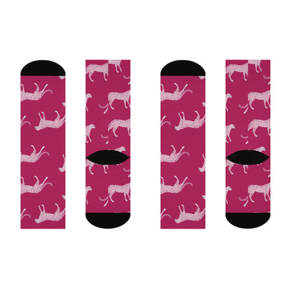 Pink Greyhound Crew Socks — Cushioned Athletic Socks with Running Dog Pattern