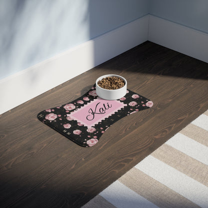 Personalized Floral Pet Feeding Mat — 'Kali' Pink Rose Non-Slip Placemat