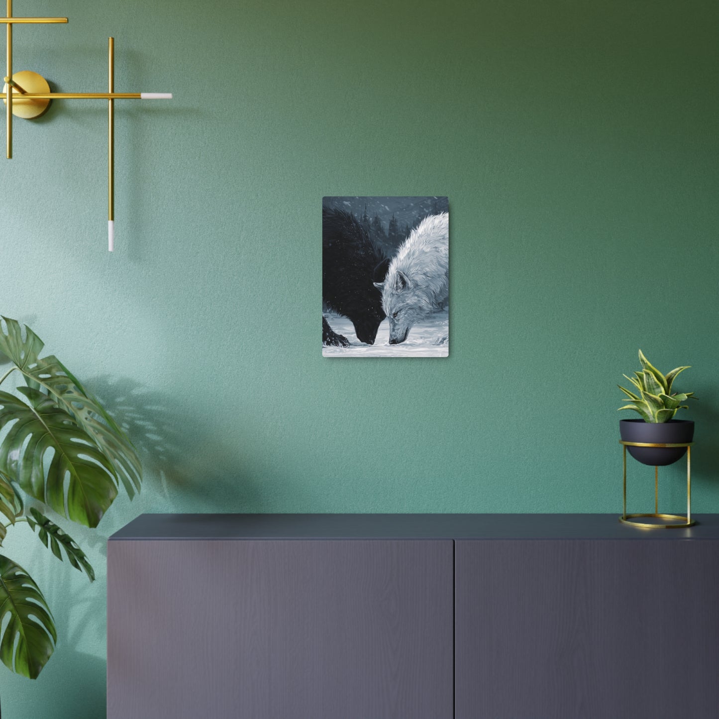 Twin Wolves Snow Scene Rustic Wall Decor