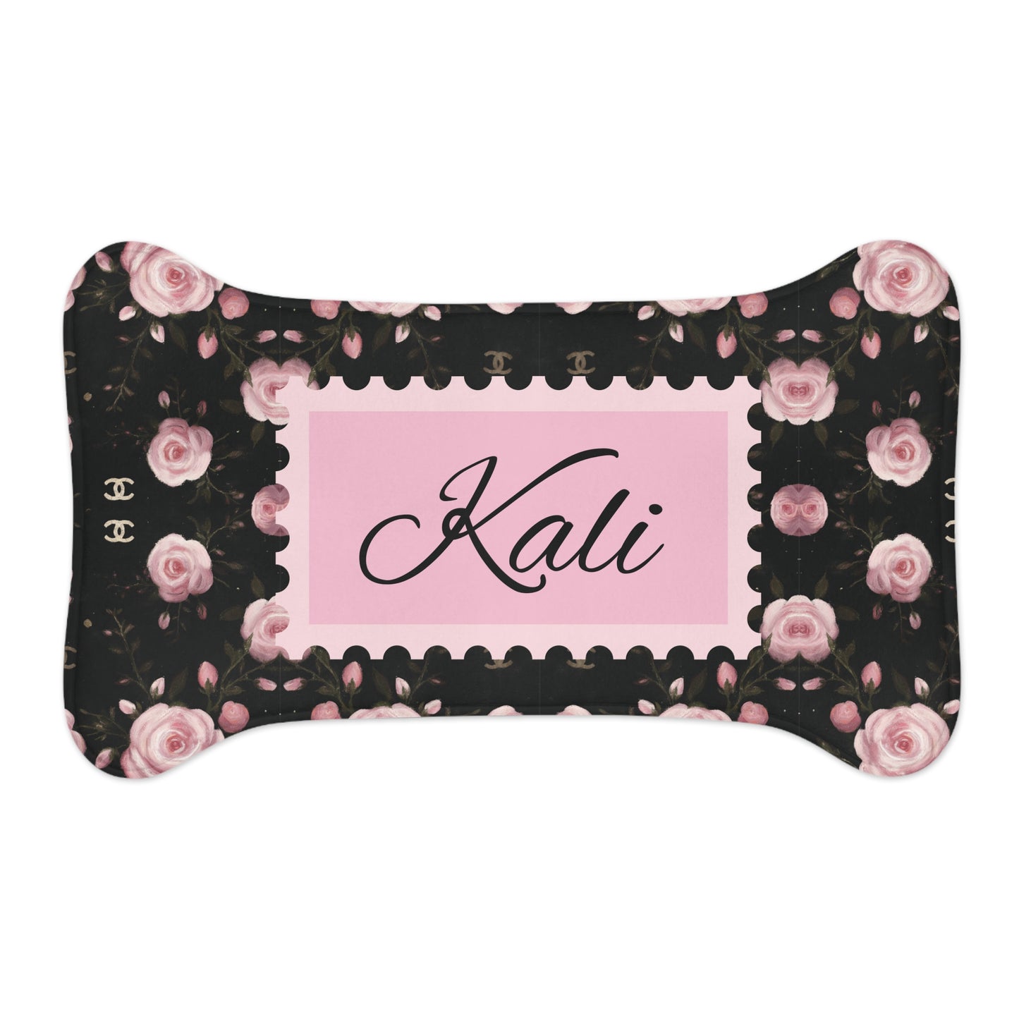 Personalized Floral Pet Feeding Mat — 'Kali' Pink Rose Non-Slip Placemat