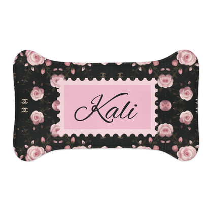 Personalized Floral Pet Feeding Mat — 'Kali' Pink Rose Non-Slip Placemat