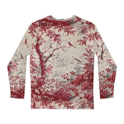 Long Sleeve Shirt — Vintage Red Toile Bird Print