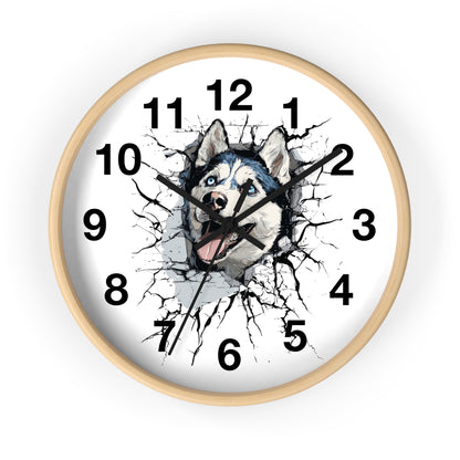 Husky Burst Wall Clock — Husky Busting Through a Clock Decorative Wall Clock
