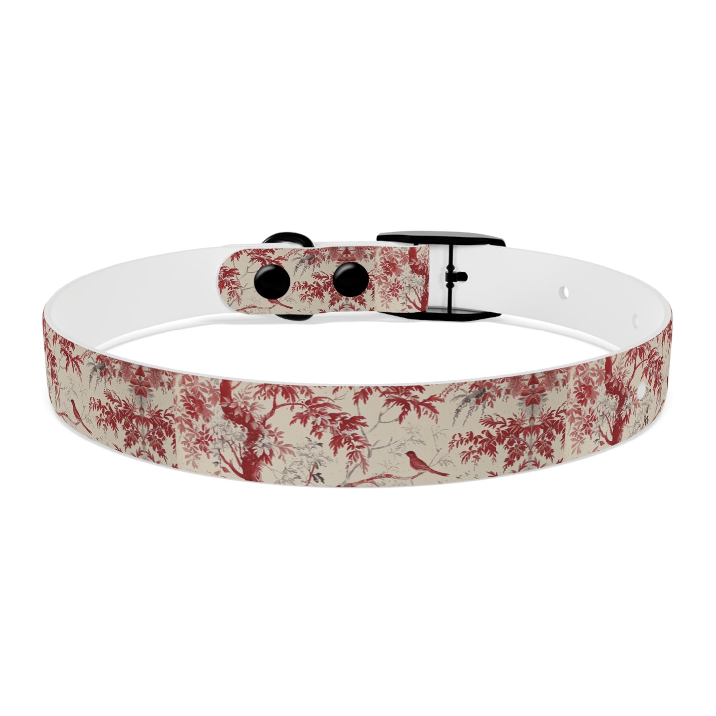 Toile Red Bird Dog Collar — Vintage Floral Pattern Pet Collar