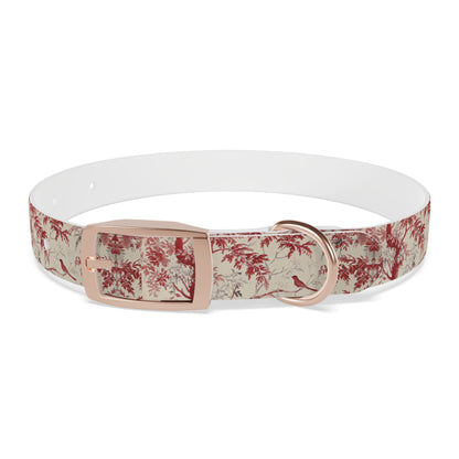 Toile Red Bird Dog Collar — Vintage Floral Pattern Pet Collar