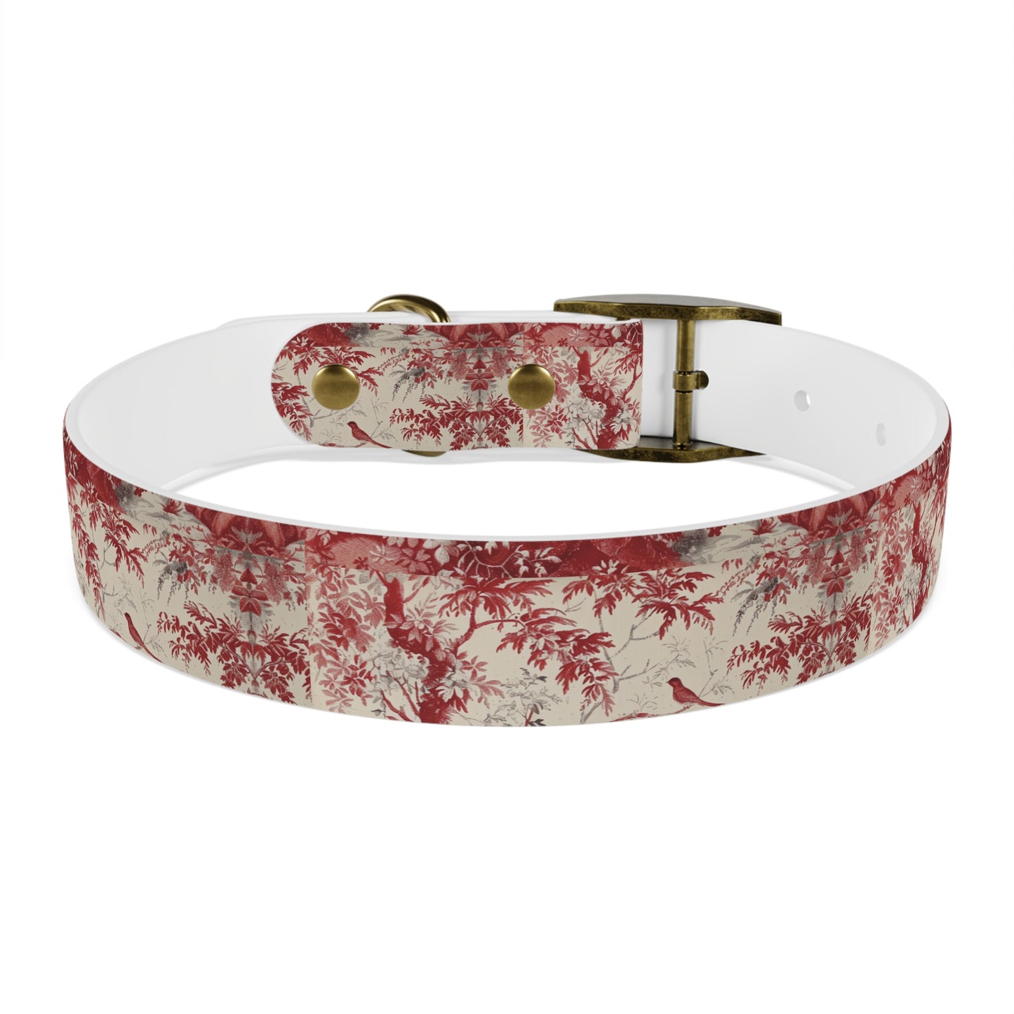 Toile Red Bird Dog Collar — Vintage Floral Pattern Pet Collar