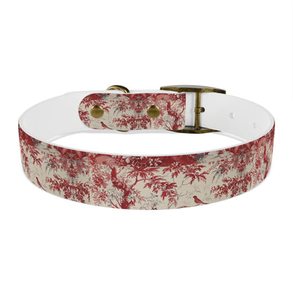 Toile Red Bird Dog Collar — Vintage Floral Pattern Pet Collar