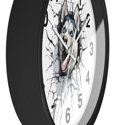 Husky Burst Wall Clock — Husky Busting Through a Clock Decorative Wall Clock
