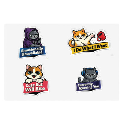 Unhinged Cat Energy Sticker Sheet — "Four Cats. Zero Manners." Funny Cat Stickers for Cat Lovers