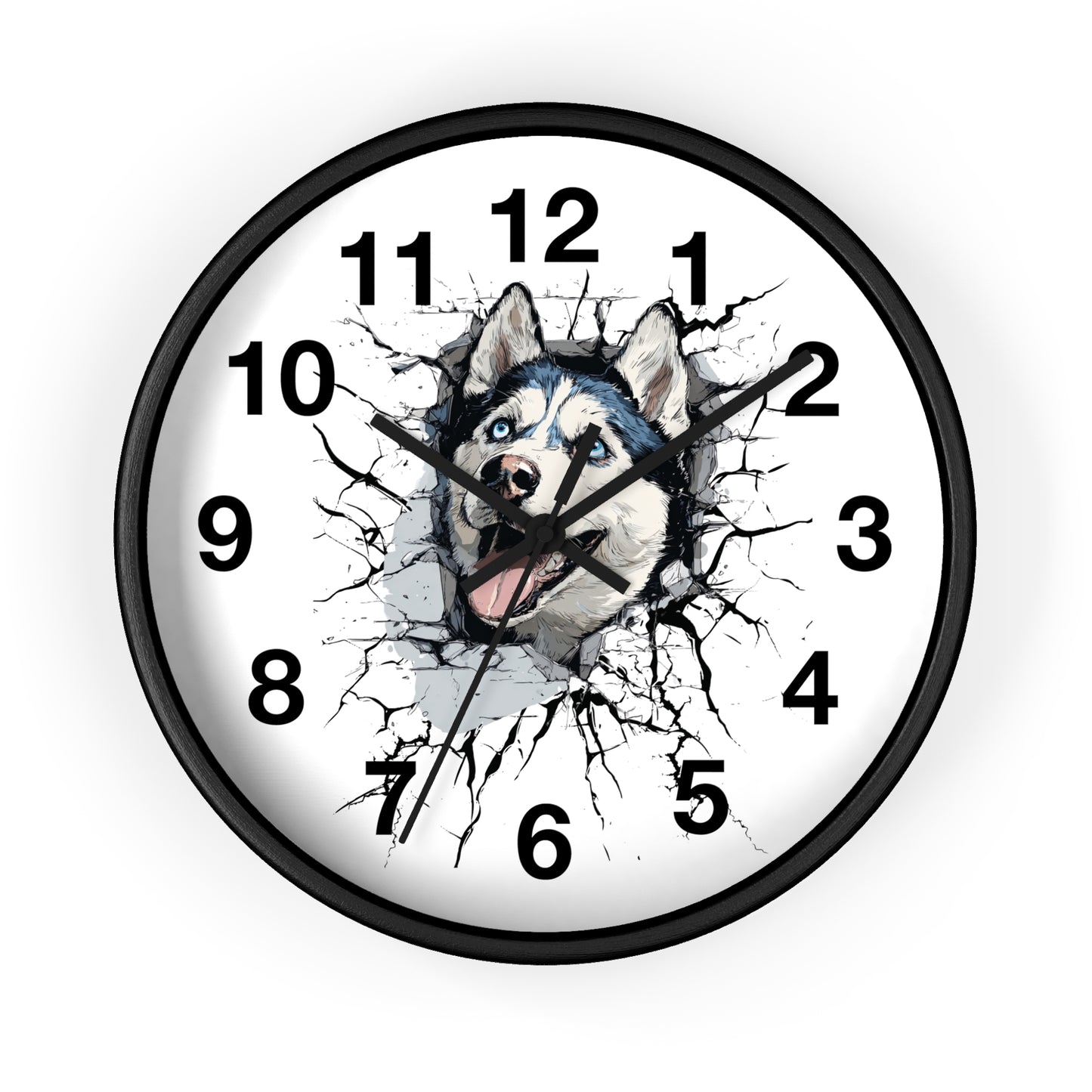 Husky Burst Wall Clock — Husky Busting Through a Clock Decorative Wall Clock