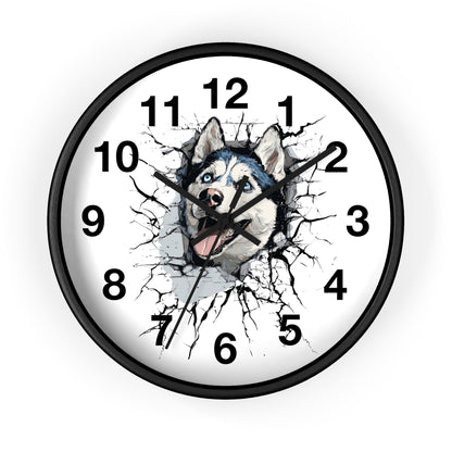 Husky Burst Wall Clock — Husky Busting Through a Clock Decorative Wall Clock