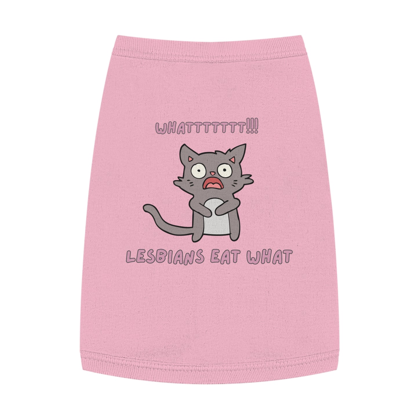 Funny ‘Lesbians Eat What’ Pet Tank Top – Cute Shocked Cat Graphic