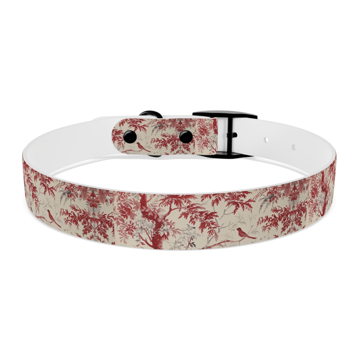 Toile Red Bird Dog Collar — Vintage Floral Pattern Pet Collar