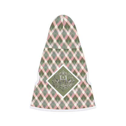 Plaid Monogram Pet Hoodie — Pink & Olive Diamond Plaid Dog Hoodie