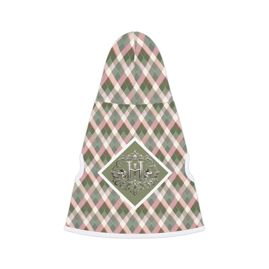 Plaid Monogram Pet Hoodie — Pink & Olive Diamond Plaid Dog Hoodie
