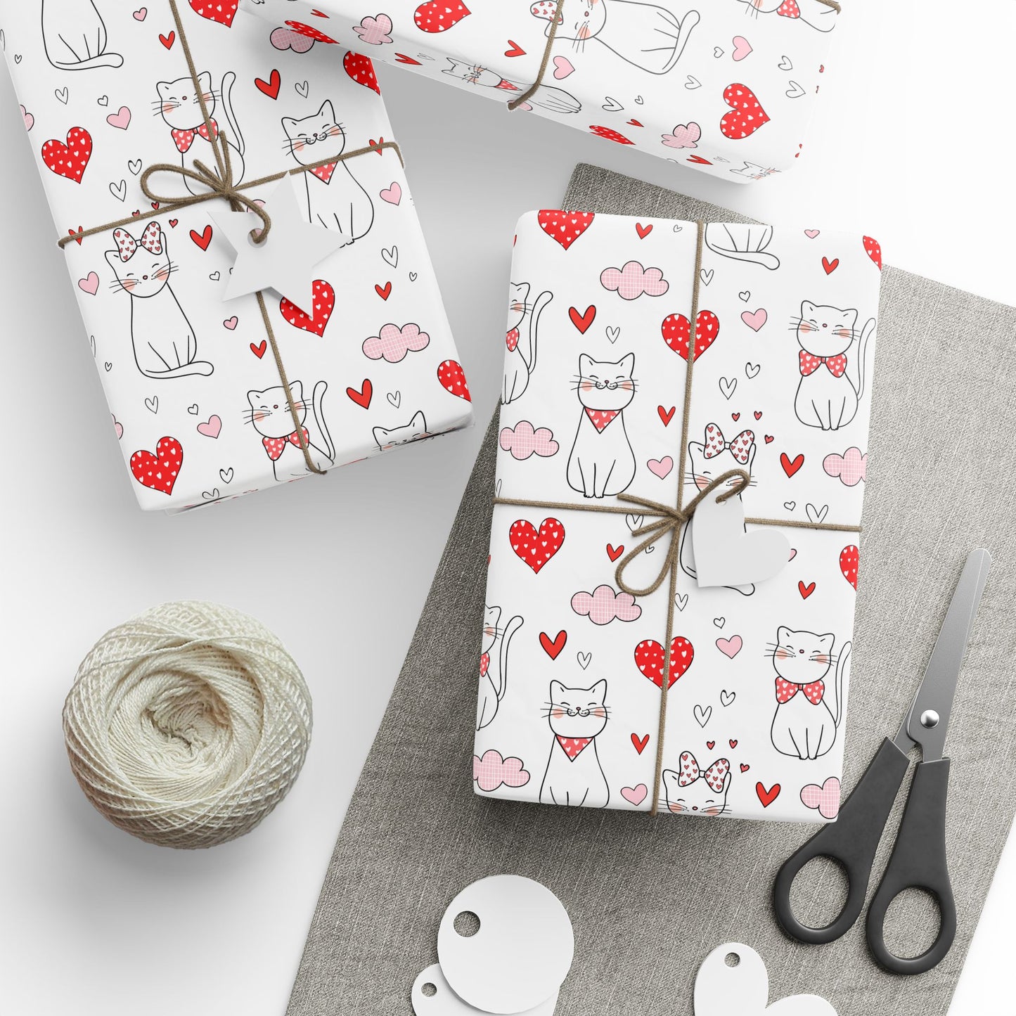 Valentine Cat & Hearts Wrapping Paper Roll — Cute Gift Wrap for Valentine's Day