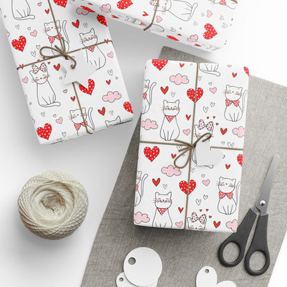 Valentine Cat & Hearts Wrapping Paper Roll — Cute Gift Wrap for Valentine's Day