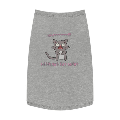 Funny ‘Lesbians Eat What’ Pet Tank Top – Cute Shocked Cat Graphic