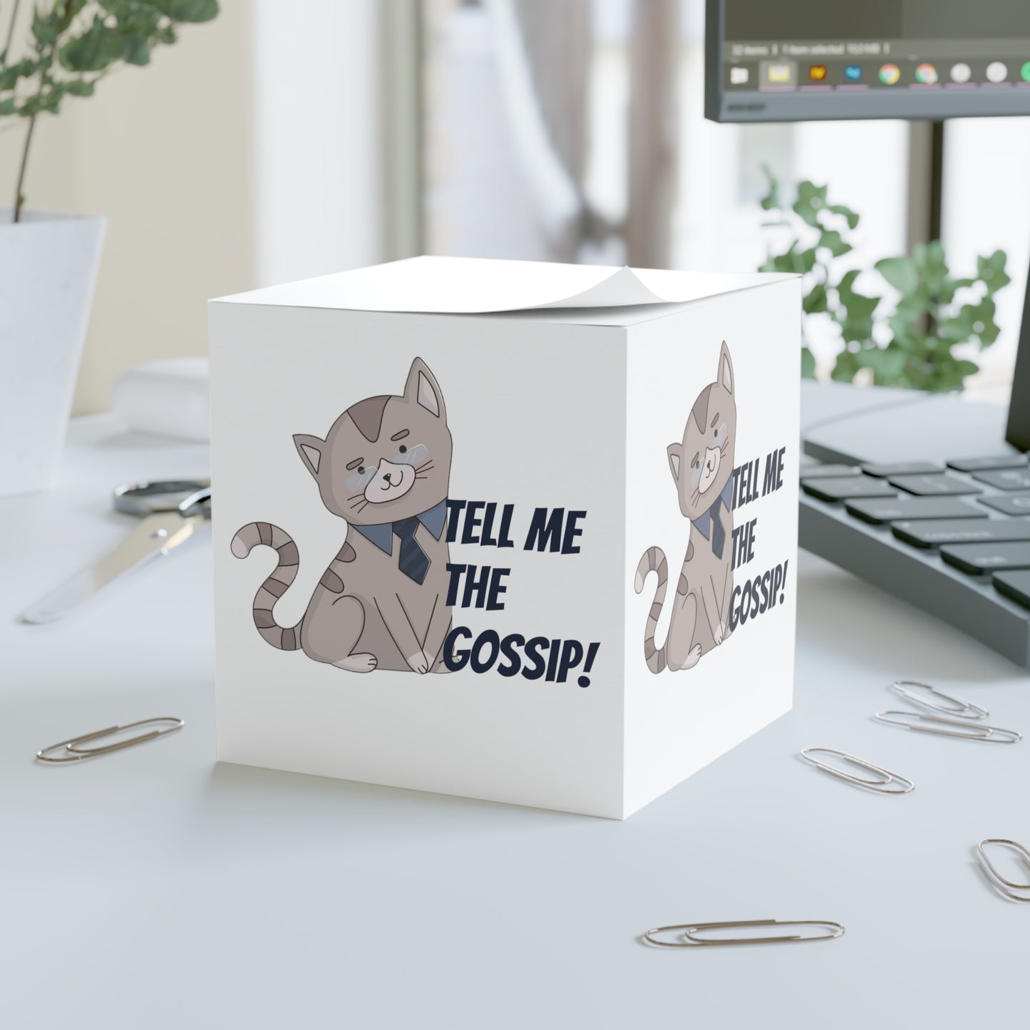 Gossip Cat Note Cube – Funny "Tell Me The Gossip!" Memo Block