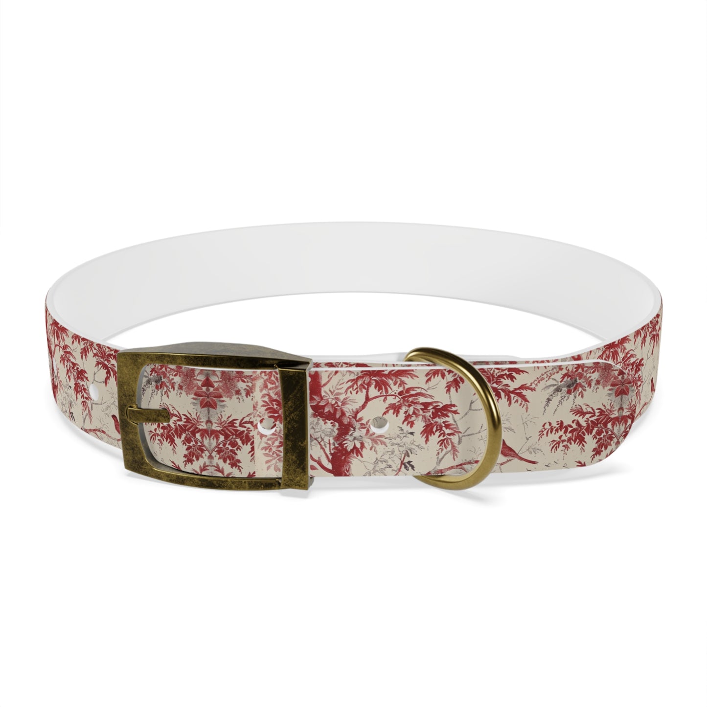 Toile Red Bird Dog Collar — Vintage Floral Pattern Pet Collar