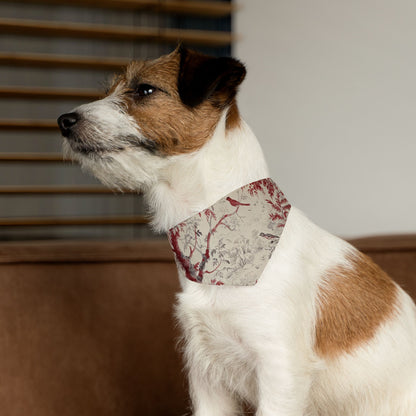 Vintage Toile Pet Bandana Collar – Red Floral Bird Print