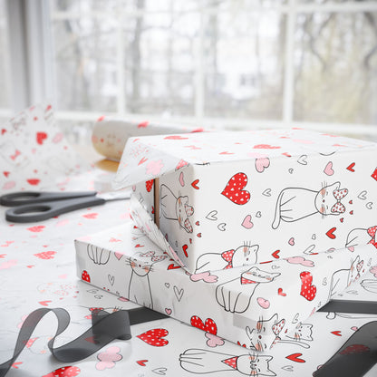 Valentine Cat & Hearts Wrapping Paper Roll — Cute Gift Wrap for Valentine's Day