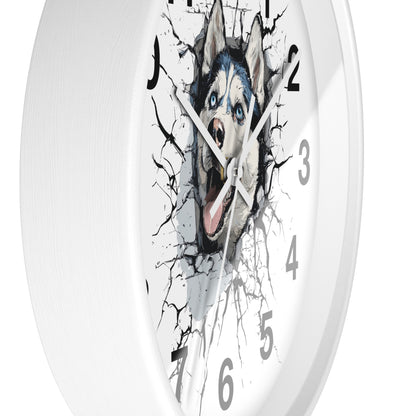 Husky Burst Wall Clock — Husky Busting Through a Clock Decorative Wall Clock