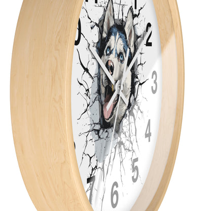 Husky Burst Wall Clock — Husky Busting Through a Clock Decorative Wall Clock