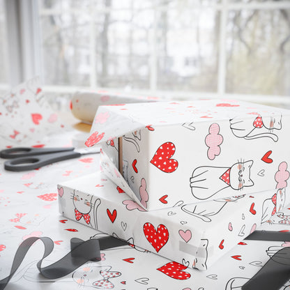 Valentine Cat & Hearts Wrapping Paper Roll — Cute Gift Wrap for Valentine's Day