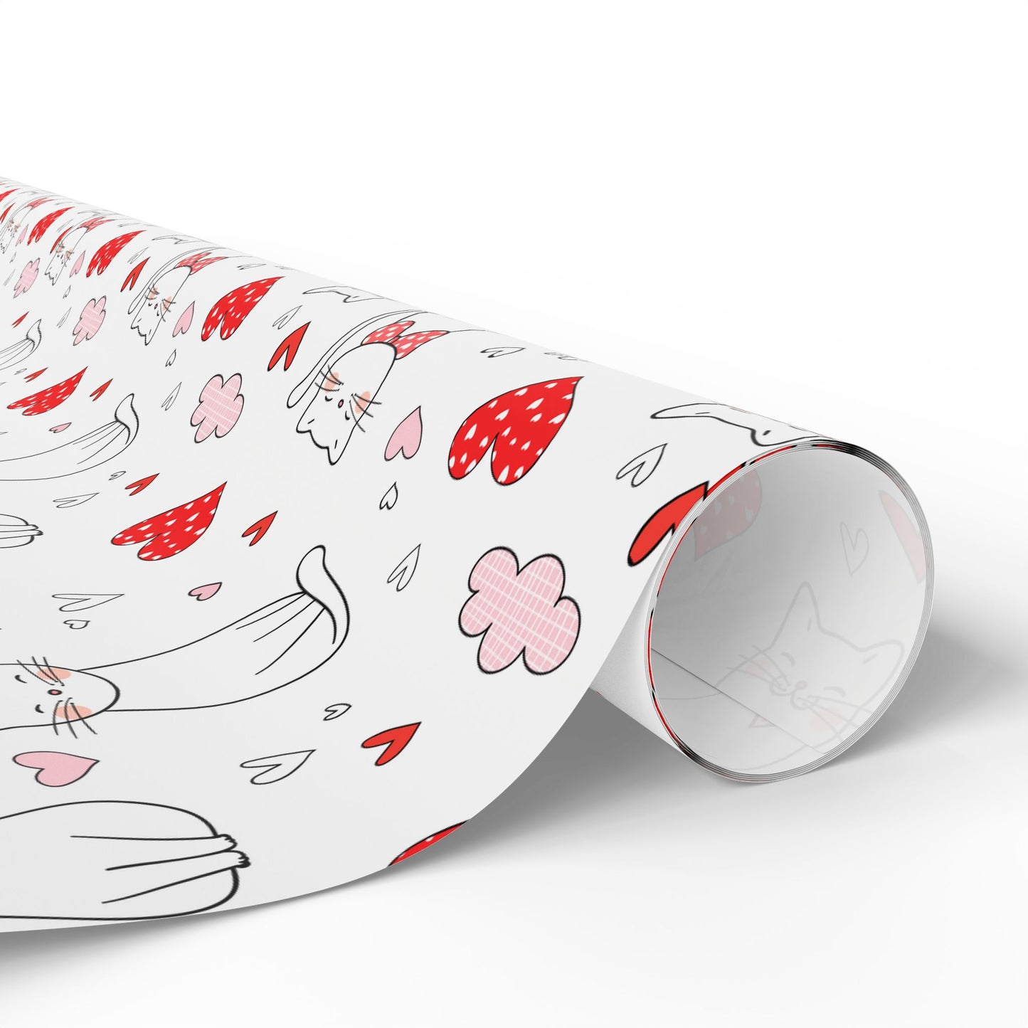 Valentine Cat & Hearts Wrapping Paper Roll — Cute Gift Wrap for Valentine's Day