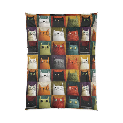 Whimsical Cat Grid Bedding for Kids & Cat Lovers