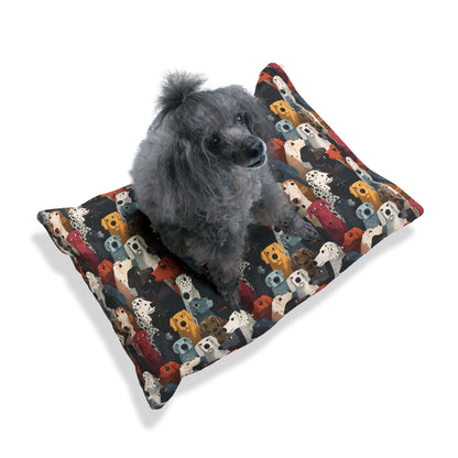 Colorful Dogs Pattern Pet Bed — Cozy Rectangular Dog & Cat Cushion