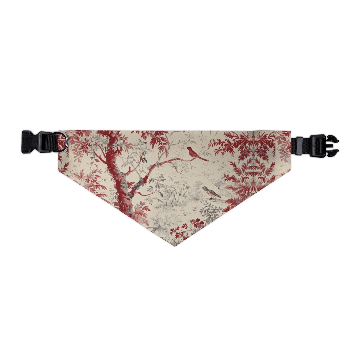 Vintage Toile Pet Bandana Collar – Red Floral Bird Print