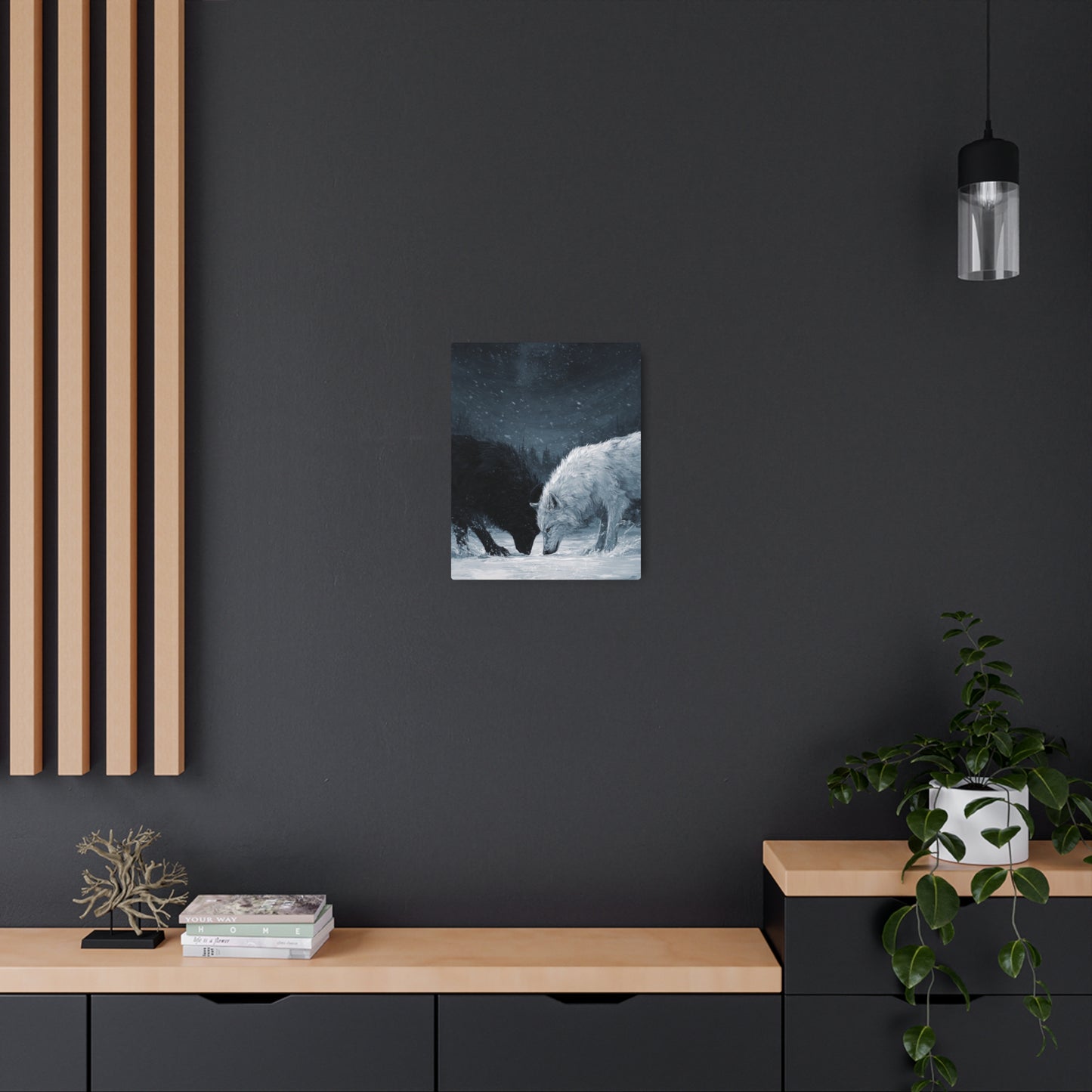 Twin Wolves Snow Scene Rustic Wall Decor