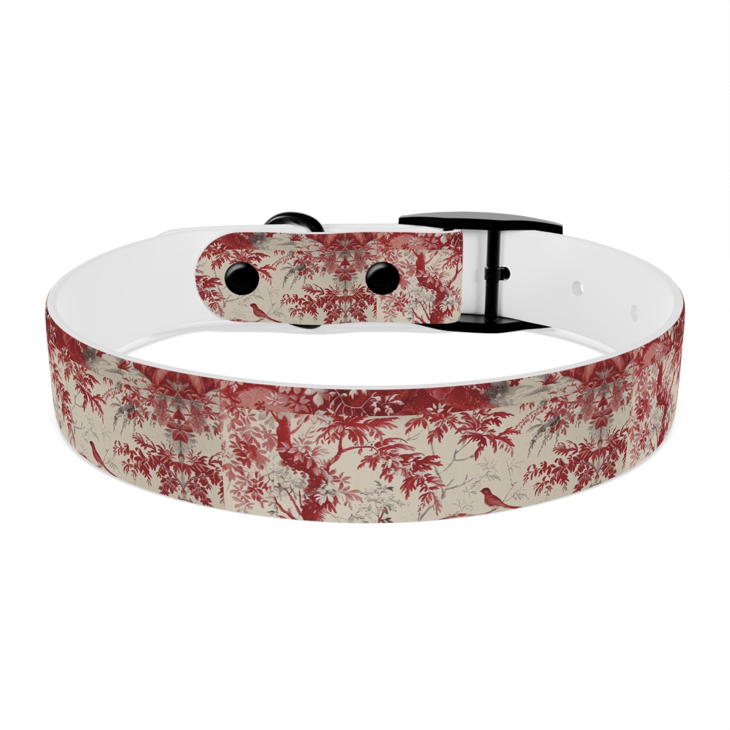 Toile Red Bird Dog Collar — Vintage Floral Pattern Pet Collar