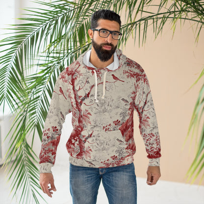 Toile Pattern Hoodie — Vintage Red Scenic All-Over Print