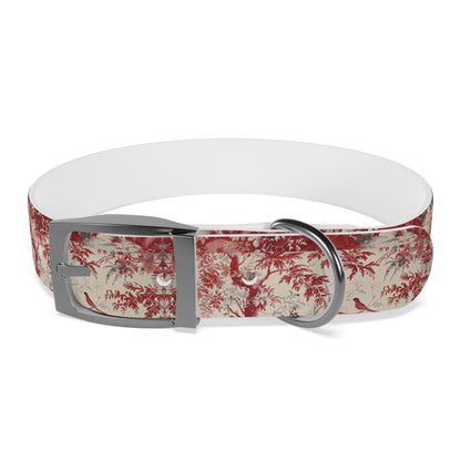 Toile Red Bird Dog Collar — Vintage Floral Pattern Pet Collar