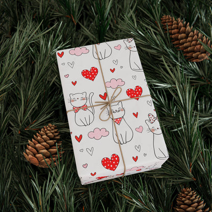 Valentine Cat & Hearts Wrapping Paper Roll — Cute Gift Wrap for Valentine's Day