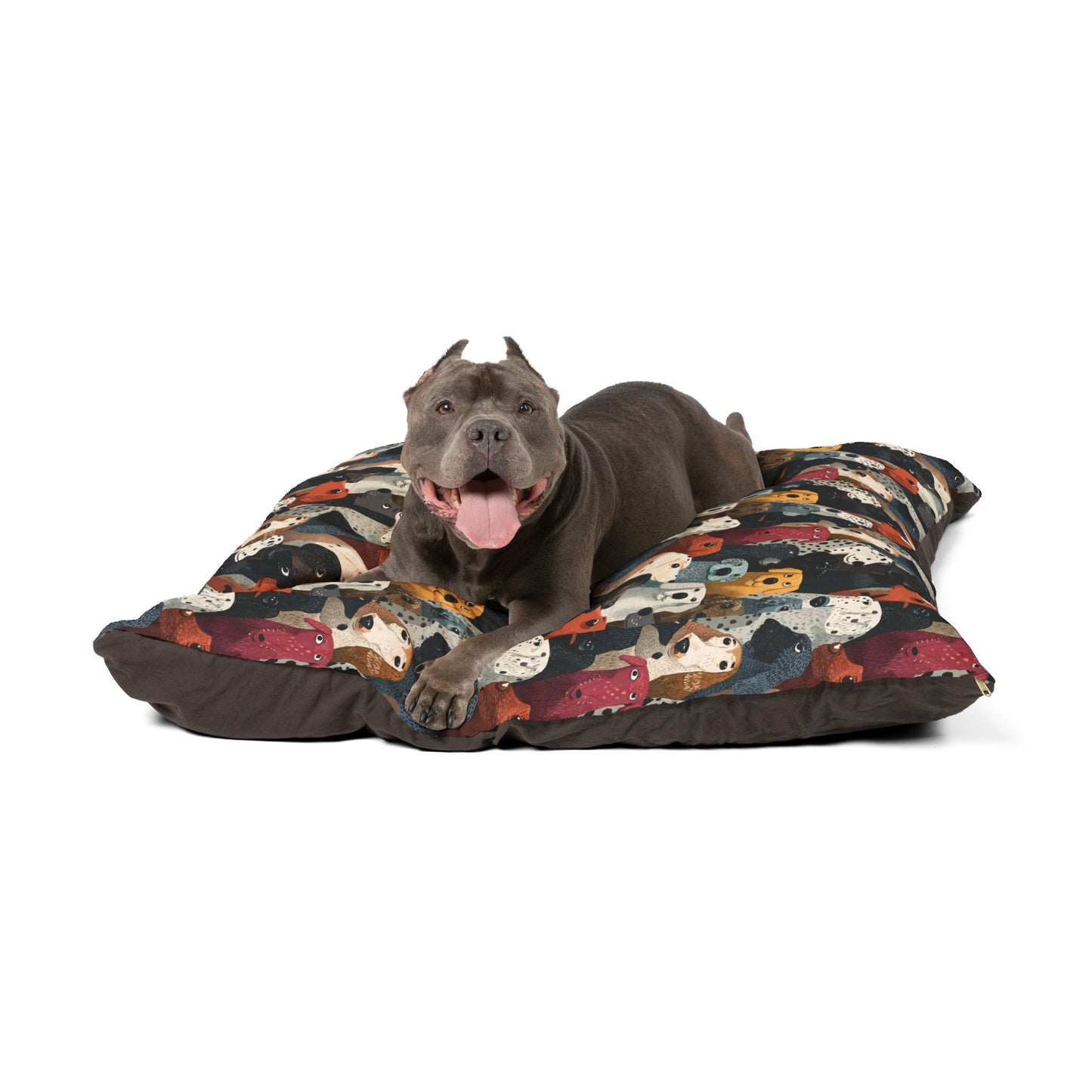 Colorful Dogs Pattern Pet Bed — Cozy Rectangular Dog & Cat Cushion