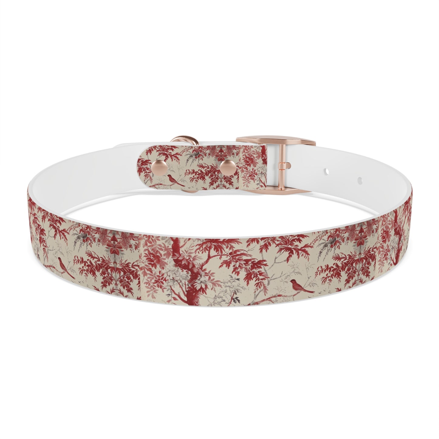 Toile Red Bird Dog Collar — Vintage Floral Pattern Pet Collar