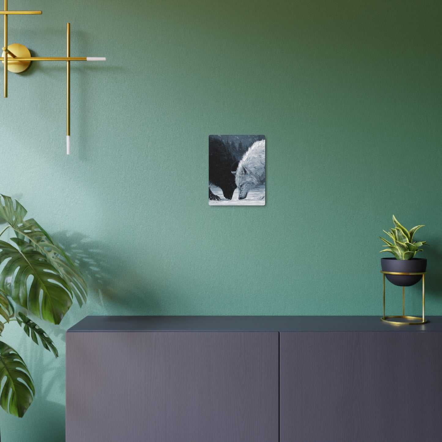 Twin Wolves Snow Scene Rustic Wall Decor