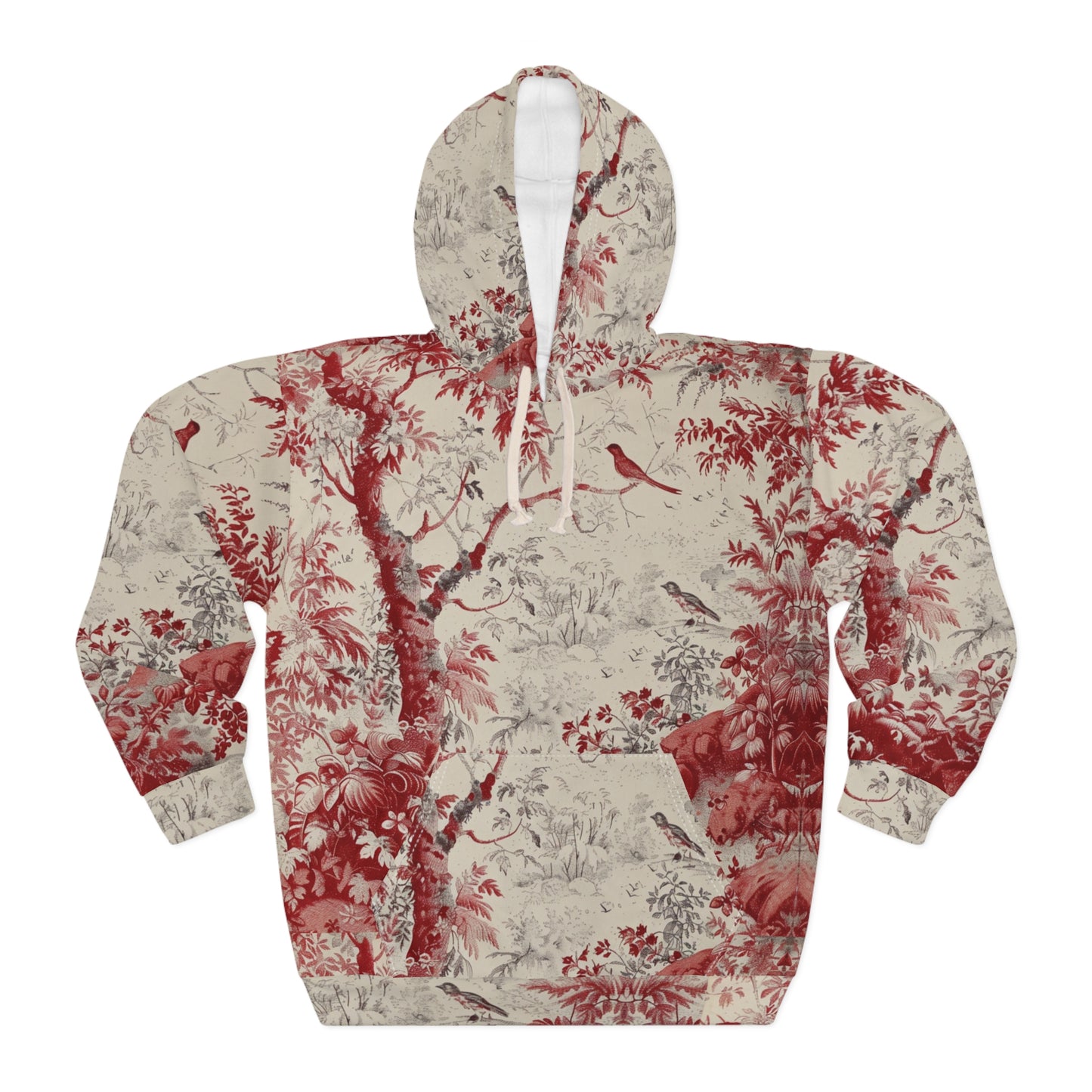 Toile Pattern Hoodie — Vintage Red Scenic All-Over Print
